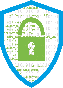 Symbolbild Secure Coding. Zu sehen: Codezeilen im Hintergrund. Davor ein Schlosssymbol, das für das Thema Security steht.
